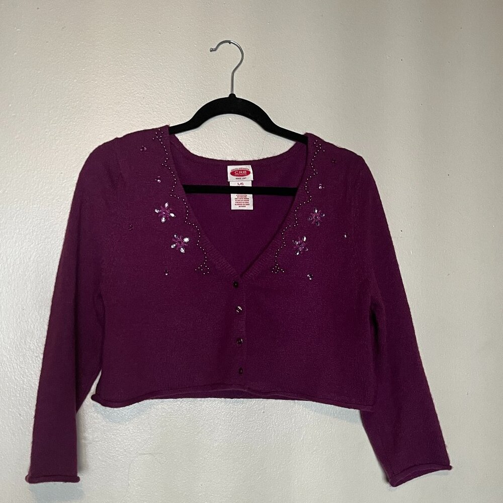 Fuschia Crop Beaded Sweater
